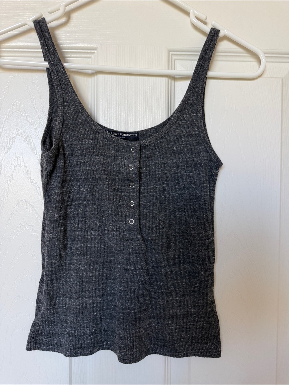 Brandy Melville Dark Charcoal Ribbed Henley Tank